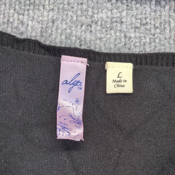 Alya Women's Tunic Sweater Black Large Long Sleeve Lace Hem Rayon V-Neck - Picture 8 of 12